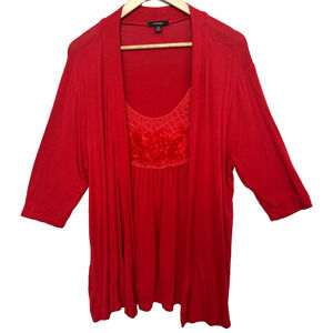 Expresso Womens Layered Embroidered Tunic Size 1X Holiday Preppy Casual Comfort